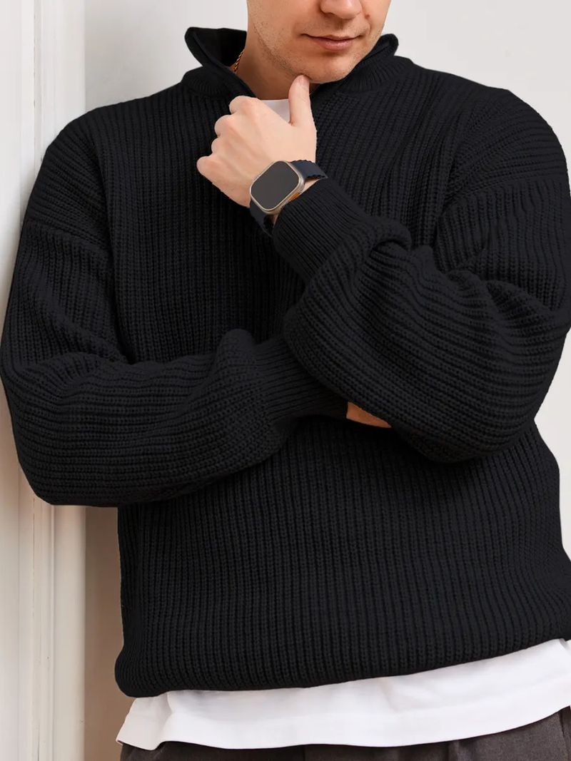 Men's Fall Winter Half Zip Stand Collar Sweater Men's Old Money Style Swetear Knitted Jumper_voghion.com