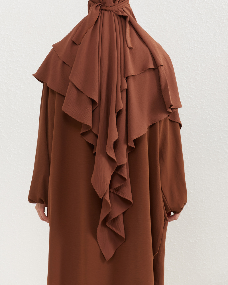 Women's Clothing Two Piece Set Solid Color Headscarf Robe Dress Ethnic Style_voghion.com