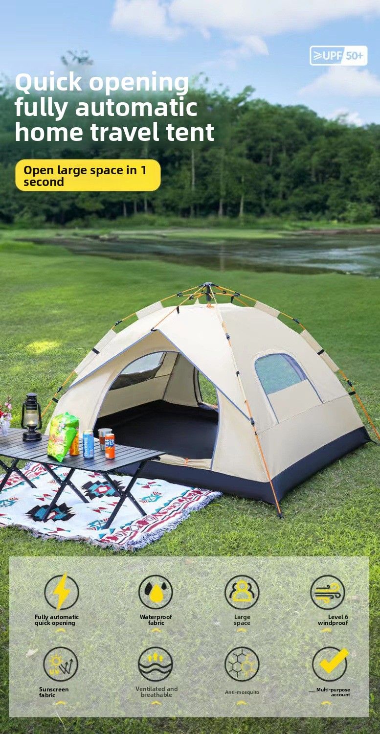 Tenda da campeggio automatica pieghevole portatile da spiaggia per esterni, con apertura rapida, protezione solare, spessa e antipioggia, set completo_voghion.com