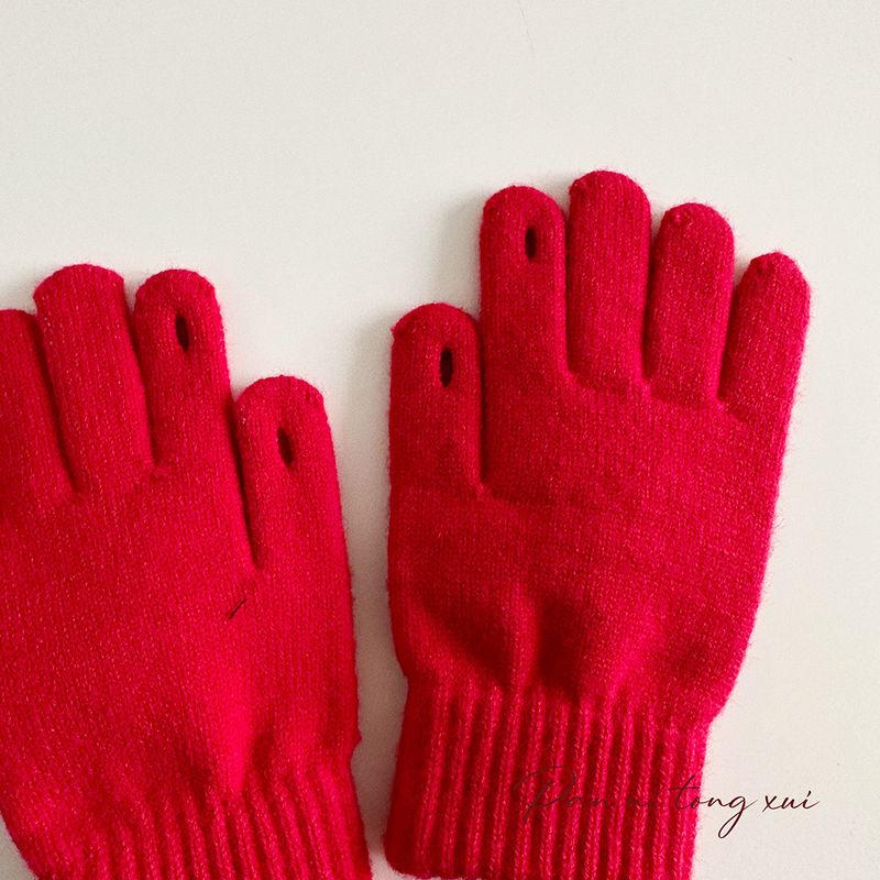Nowe 2024 Boże Narodzenie Czerwone Rękawiczki Palcowe Damskie Zimowe Studentki Urocza Para Koreańska Wersja Grube Ciepło Rowerowe Dotykowe_voghion.com