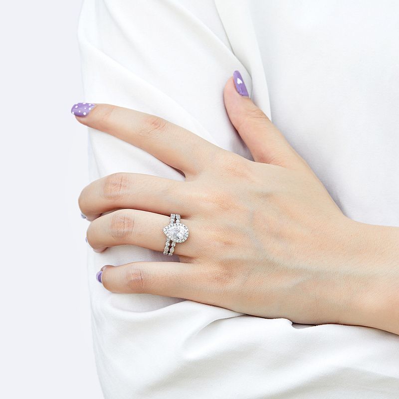 S925 Sterling Silver Ring Set – Teardrop Gemstone Light Luxury Jewelry For Women_voghion.com