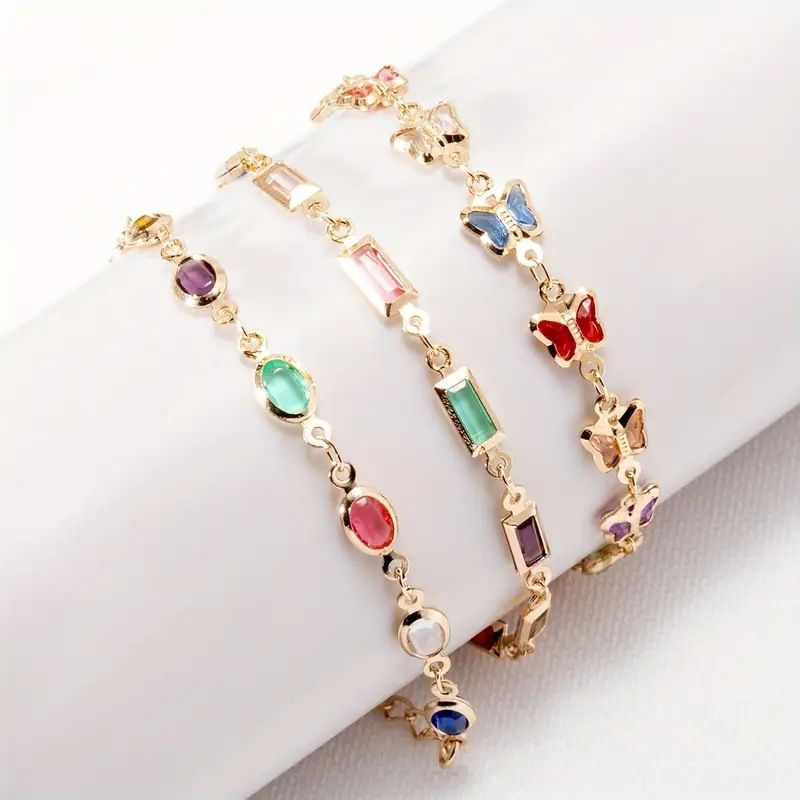 Ins Style Fashion Colorful Butterfly Glass Bracelet For Women Elegant Light Luxury Rectangular Dopamine Internet_voghion.com