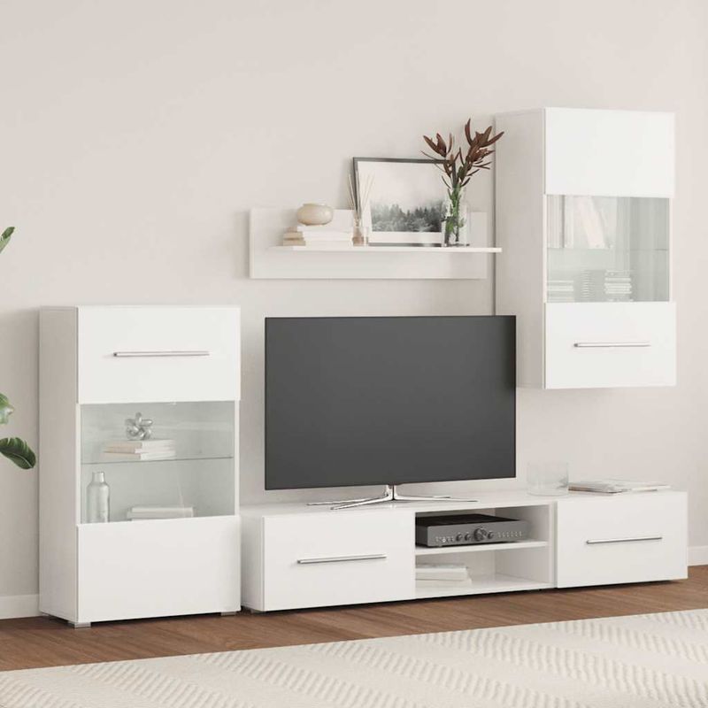 Fünfteilige Wohnwand TV-Schrank mit LED-Beleuchtung Weiß_voghion.com