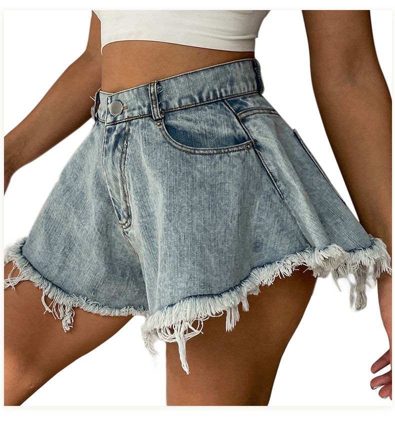Women's Distressed Denim Shorts - High Waisted Ripped Jeans With Frayed Hem Trendy Loose Fit Summer Fashion_voghion.com