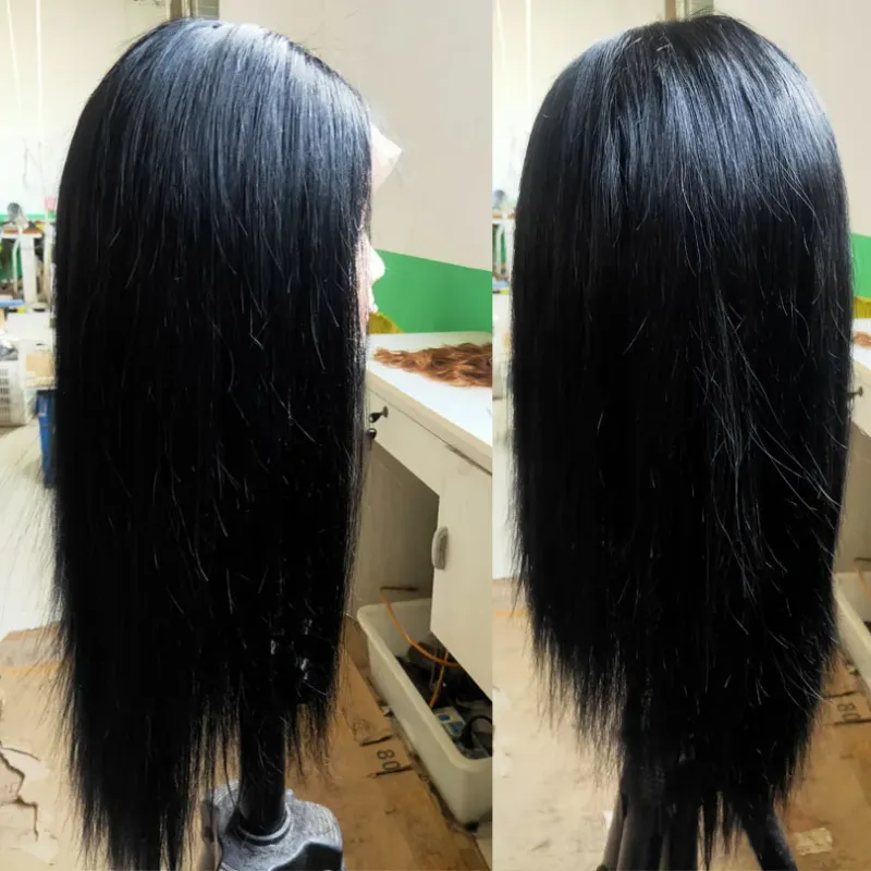 Jet Black Full Lace Wigs Sliky Straight Lijmloos Braziliaans Menselijk Haar 180% Dichtheid_voghion.com
