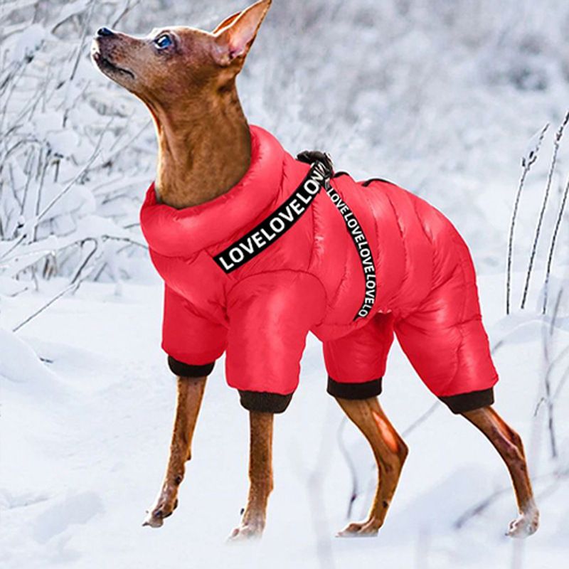 Winterverdickte, winddichte, vierbeinige Baumwolljacke mit Fleecefutter, warme Thermokleidung für kleine und mittelgroße Hunde_voghion.com