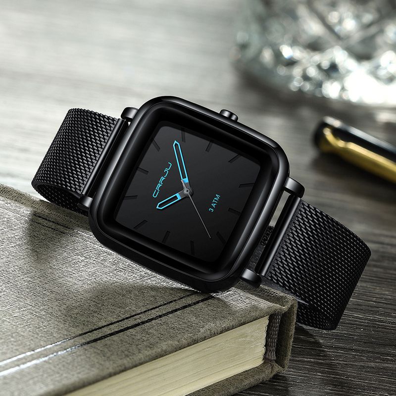 Heren- en damesmodehorloge met vierkante mesh-band en minimalistische wijzerplaat - Casual unisex horloge voor dagelijks gebruik_voghion.com