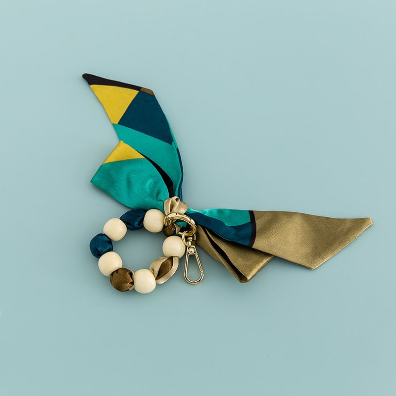 Creative Silk Scarf Bowknot Beaded Wooden Bead Keychain Couple Bag Decoration Accessories B346_voghion.com