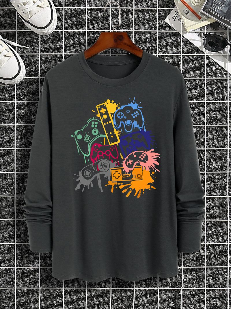 Neues langärmeliges Herren-T-Shirt mit Print und Rundhalsausschnitt – Trendiges, vielseitiges Freizeit-Top für Herren im Sommer_voghion.com