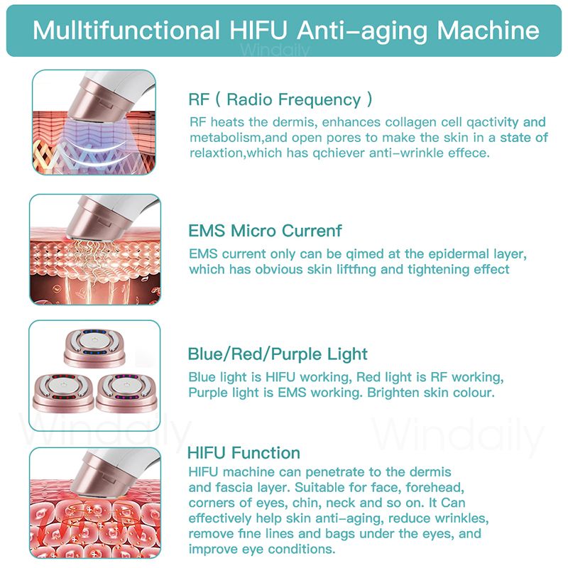 Minimáquina Hifu 3 en 1, dispositivo de belleza facial con ultrasonido RF EMS, reafirmante de rostro y cuello, rejuvenecimiento de la piel, producto para el cuidado de la piel_voghion.com
