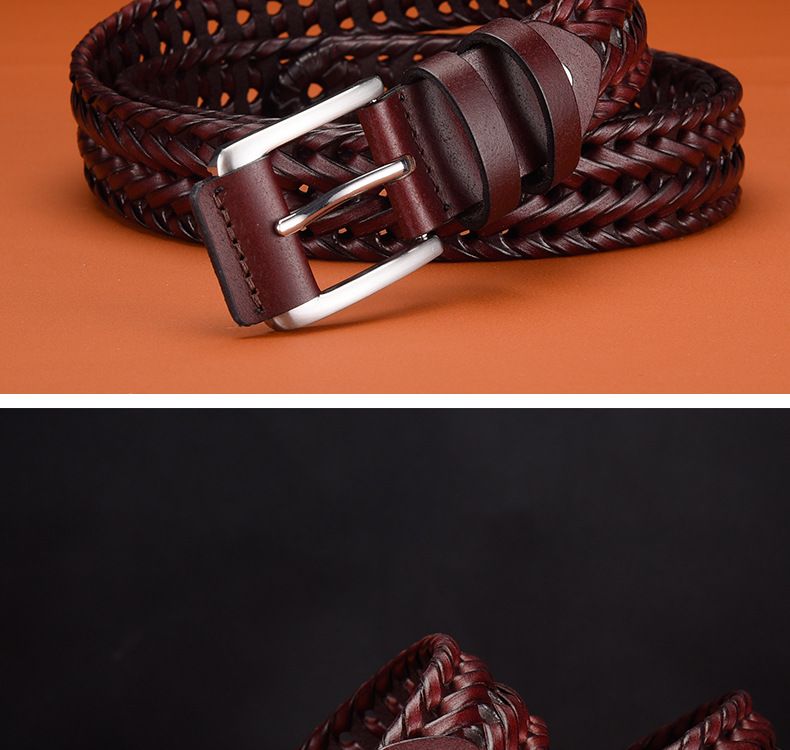 Herrengürtel Handgewebter Ledergürtel Herrenmode Retro Ledergürtel Atmungsaktiver Hosengürtel mit Dornschließe_voghion.com