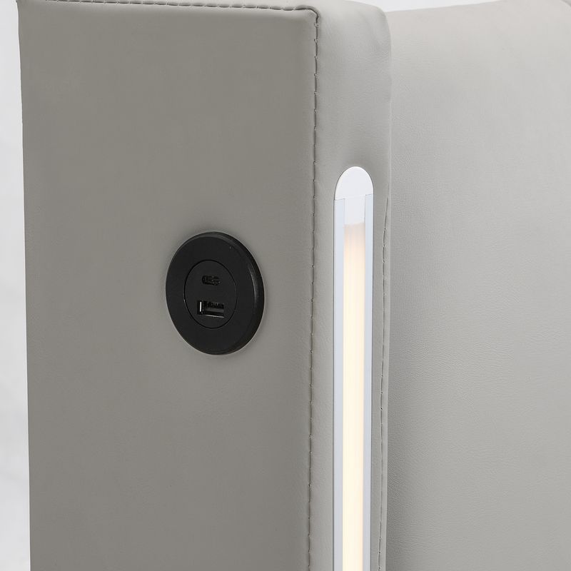 Lit rembourré LED binaural 160 x 200 cm, lit coffre hydraulique avec tête de lit réglable, port USB rechargeable, éclairage LED, cuir synthétique, gris_voghion.com