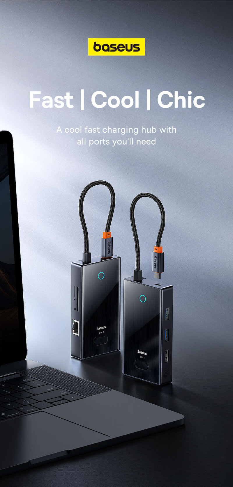 Hub USB-C Baseus 4K à 60 Hz compatible HDMI avec 2 ports USB 3.0, USB-C, USB 2.0, port Internet et lecteur de cartes SD et TF pour MacBook et ordinateurs portables USB-C_voghion.com