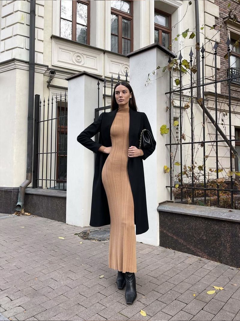Women Elegant Long Sleeve Knitted Maxi Dress High Neck Bottoming Striped Sweater Slim Long Dress Bodycon Party Club Streetwear_voghion.com
