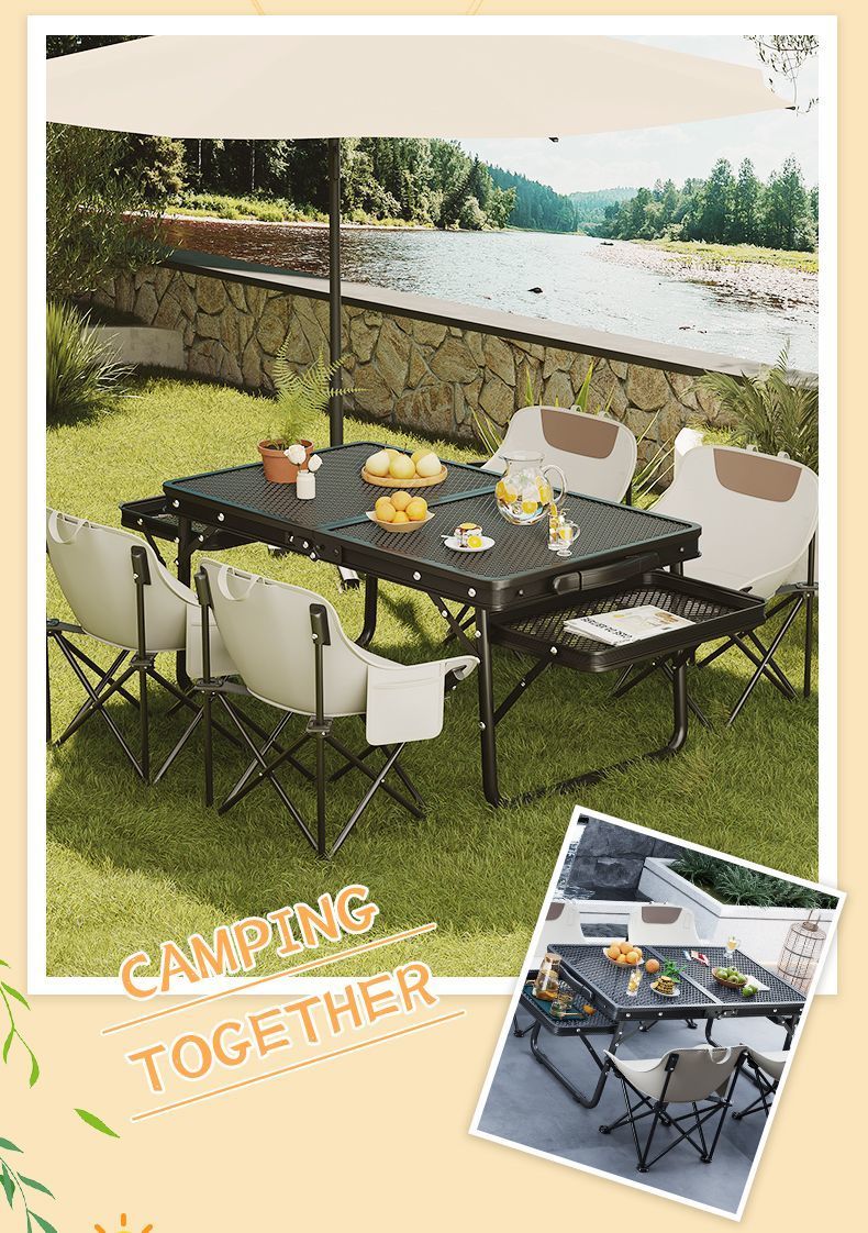 Nueva mesa portátil para acampar al aire libre, picnic, estacionamiento, barbacoa, malla de hierro, extensión de doble oreja, mesa plegable, alta_voghion.com