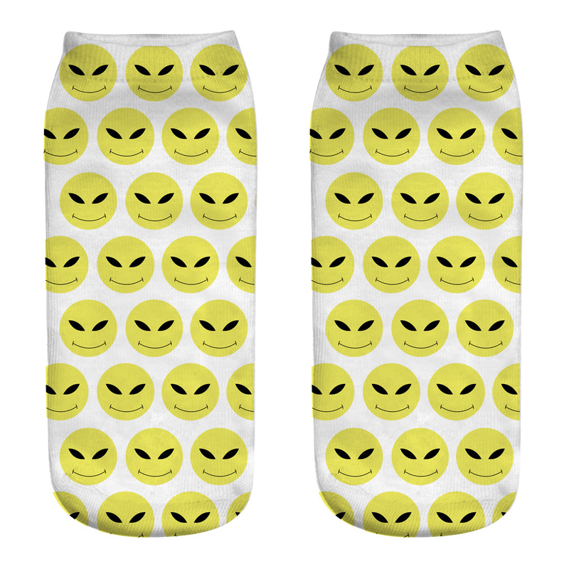 Damstrumpor långfinger katt Alien 3d-tryckta strumpor damstrumpor korta båtstrumpor_voghion.com