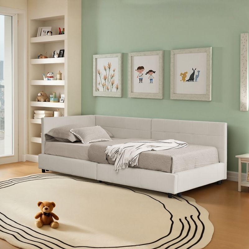 Einzelbett 90x200cm, Samtbezug, Hohe Rückenlehne, Beige_voghion.com