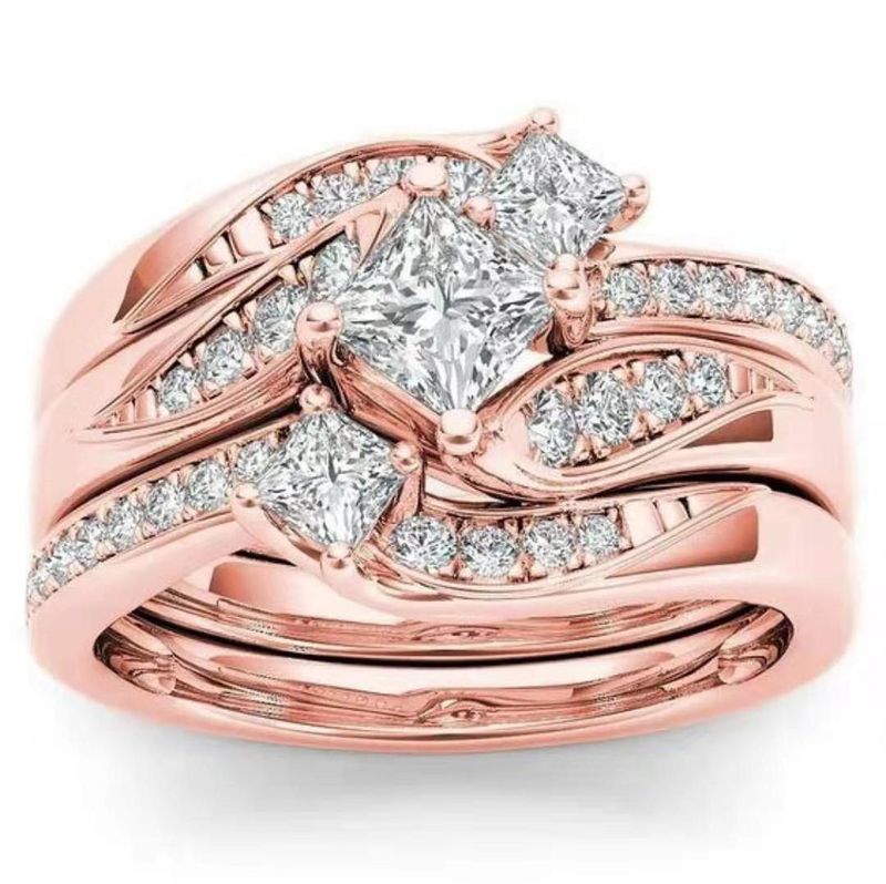 Hecheng Plated Simulation With Micro Inlaid Zircon Engagement Women's Ring Set Of Three_voghion.com
