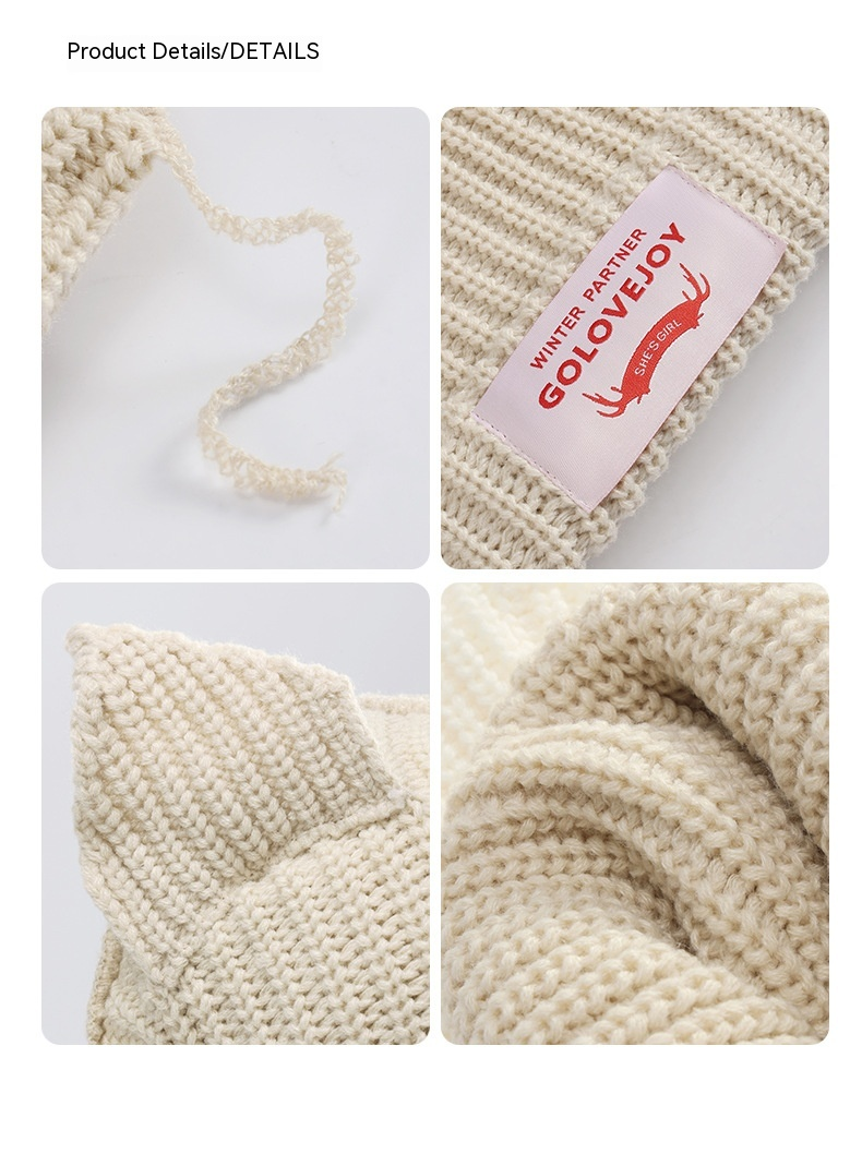 Lavorato a maglia di lana autunnale e invernale per stare al caldo, uscire, mostrare strisce sottili, orecchie di gatto carine (pane a forma di orecchio di gatto al vapore),_voghion.com