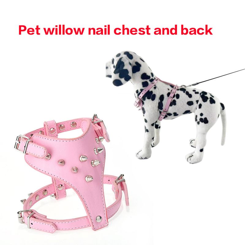 Pet Supplies Anti-Bite Willow Punk Collar PU Leather Dog Leash Harness_voghion.com