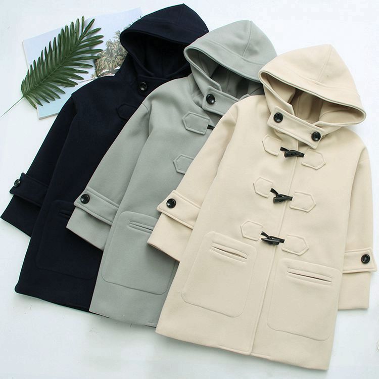 Cappotto di lana da donna di media lunghezza con cappotto di lana da studente con cappuccio_voghion.com