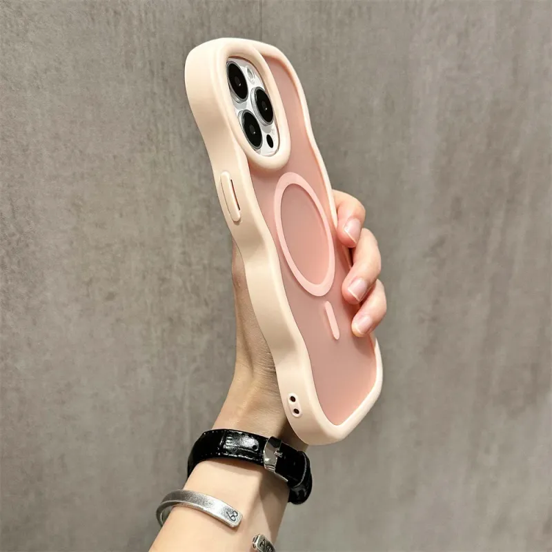 Voor Wave Frame Matte Magnetische Hoes voor iPhone 12, 13, 14, 15 Pro Max 16 Plus Draadloos Opladen Matte Achterkant_voghion.com