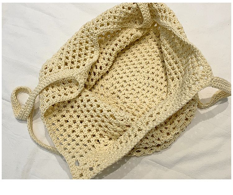 Borsa di paglia Borsa intrecciata Borsa all'uncinetto cava Borsa a tracolla intrecciata da donna Borsa da spiaggia per il tempo libero e le vacanze di grande capacità Lazy Wind_voghion.com