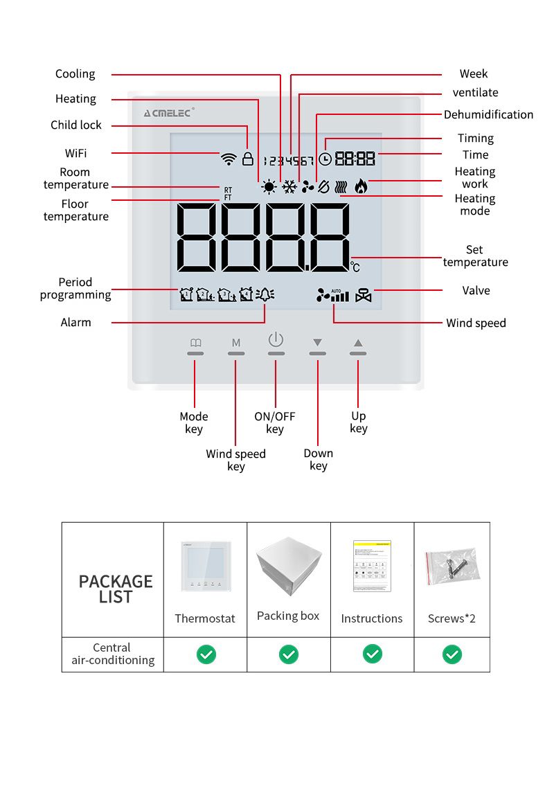 Thermostat intelligent pour climatiseur Tuya Google Home / Alexa WIFI Température ambiante centrale pour réglage numérique_voghion.com