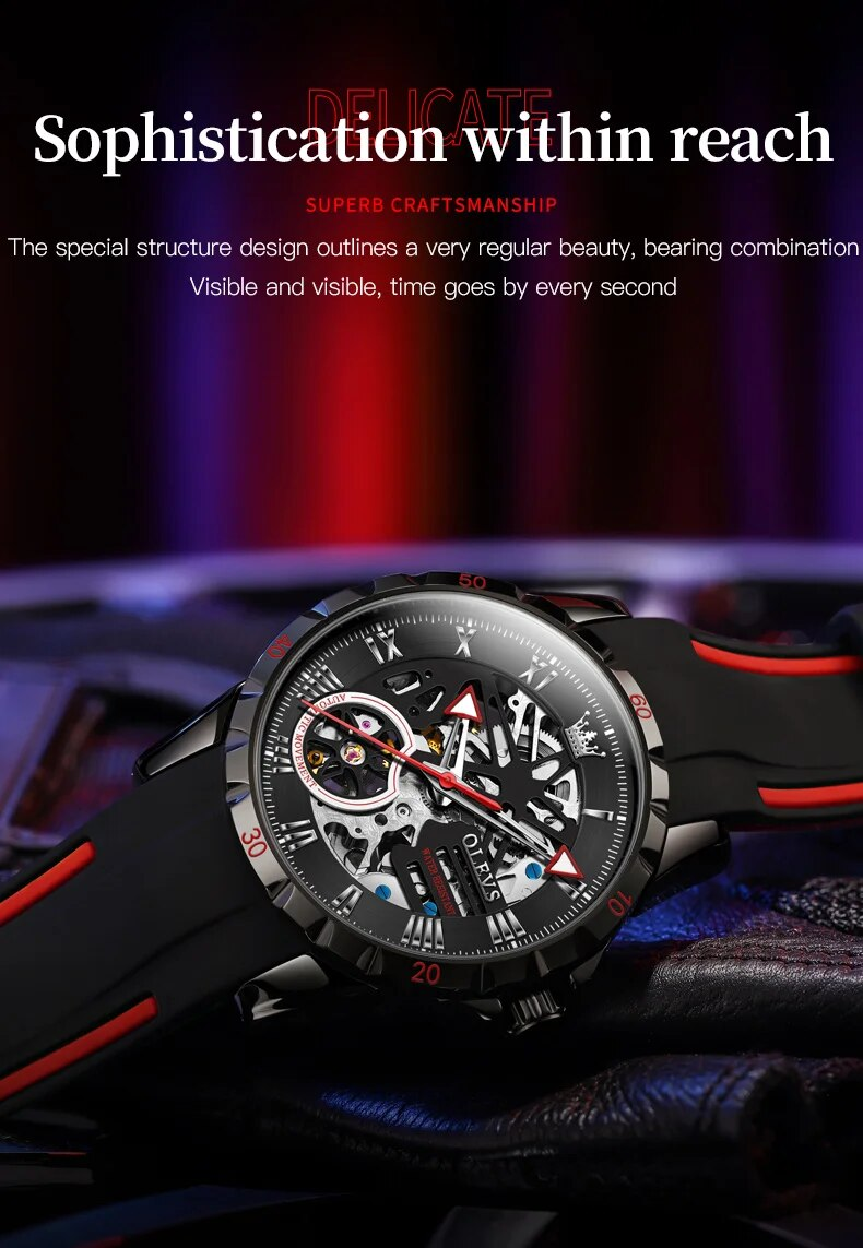 Orologi da uomo Scava fuori orologio meccanico automatico sportivo per uomo cinturino in silicone impermeabile moda stile hip hop_voghion.com