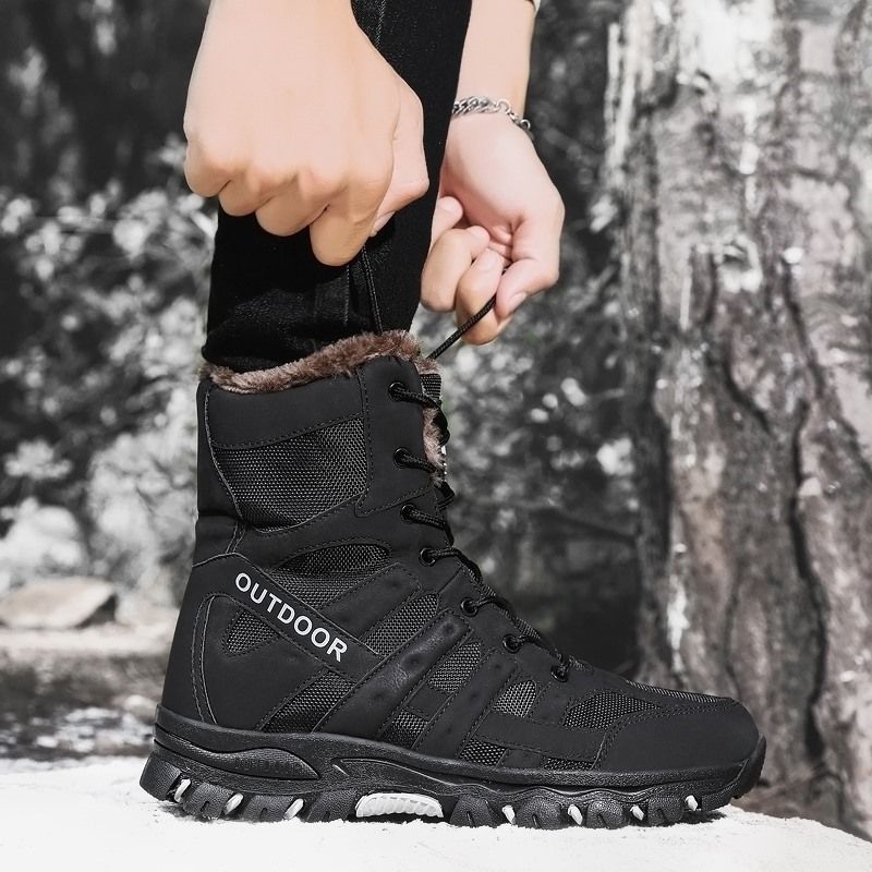 Bottes d'hiver de marque pour hommes, bottes de neige épaisses et chaudes, à lacets, bottines pour hommes, bottes de moto imperméables pour hommes, taille 47_voghion.com