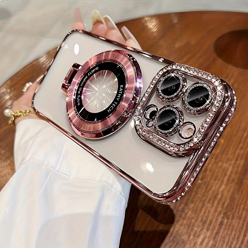 Bling Glitter Ring Bracket Magnetic Plating Phone Case For iPhone 14 13 12 11 Pro Max 15 Plus Kickstand Shockproof Soft_voghion.com