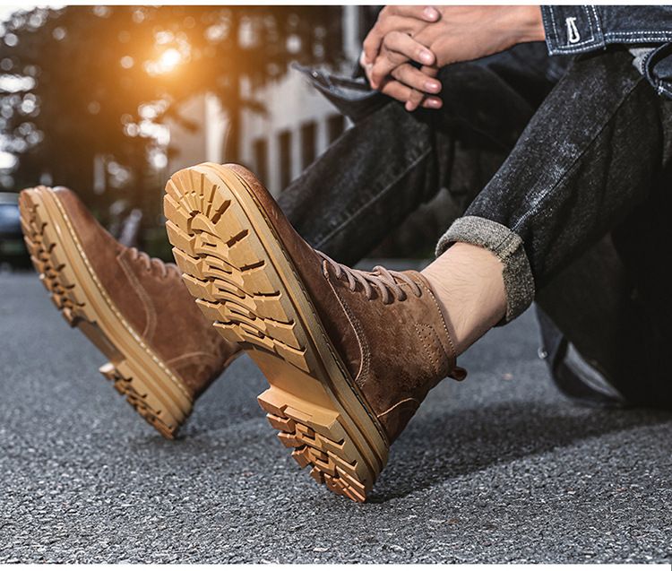 Men Special Work Shoes Martin Autumn Winter New High-Top Yellow Boots Trendy Versatile Thick-Soled Non-Slip Wear-Resistant Men's Work Shoes_voghion.com