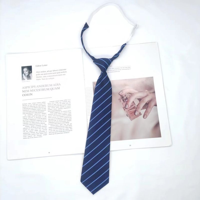 Blaue Krawatte im Academy-Stil für JK Lazy No-Tie-Hemd, gestreifte Bachelor-Krawatte für Frauen, handgebundene Männer, DK_voghion.com