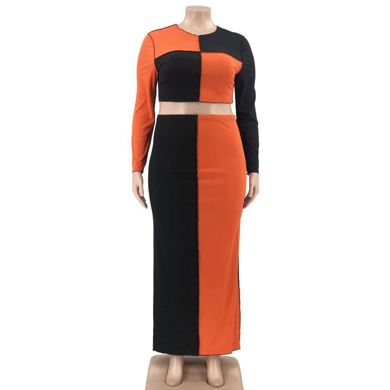 Damen-Spleißfarben-Mode, sexy Plus-Size-Mode-Freizeitanzug_voghion.com