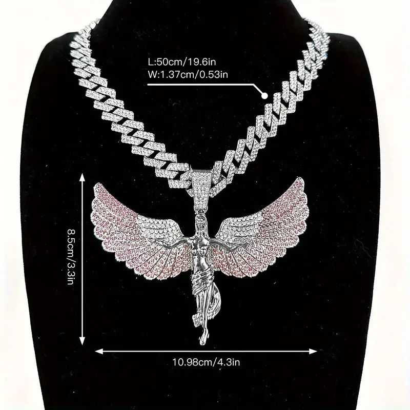 Light Luxury Full Diamond Angel Wings Zinc Alloy Large Pendant Personality Hip-Hop Style Rap Simple Unisex Necklace_voghion.com