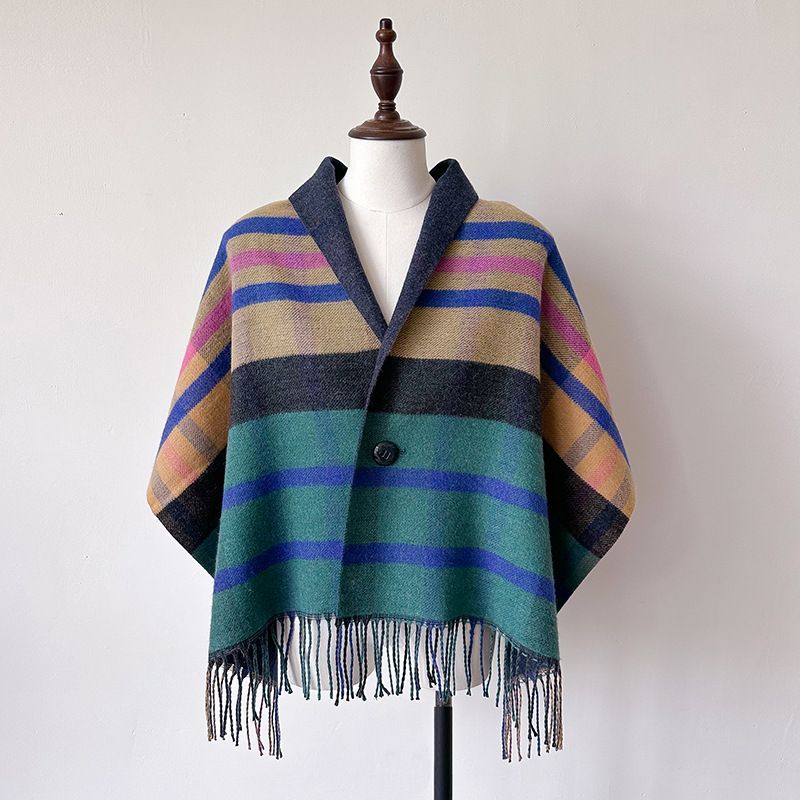 Novi karirani ogrtač Queen Dowager za žene, jesenski i zimski vuneni ogrtač s resicama, dvostrani šal, višenamjenski topli šal_voghion.com