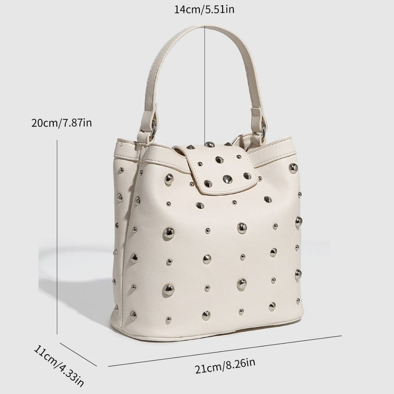 Nuova borsa a mano metallizzata con rivetti, borsa a tracolla con catena a secchiello a pois in stile punk, borsa da donna a spalla singola_voghion.com