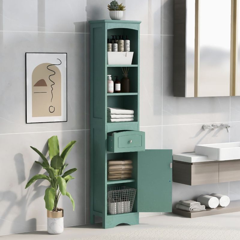 Freestanding Cabinet Drawer With Bathroom Green Storage Board Cabinet MDF Tall Adjustable Shelf_voghion.com
