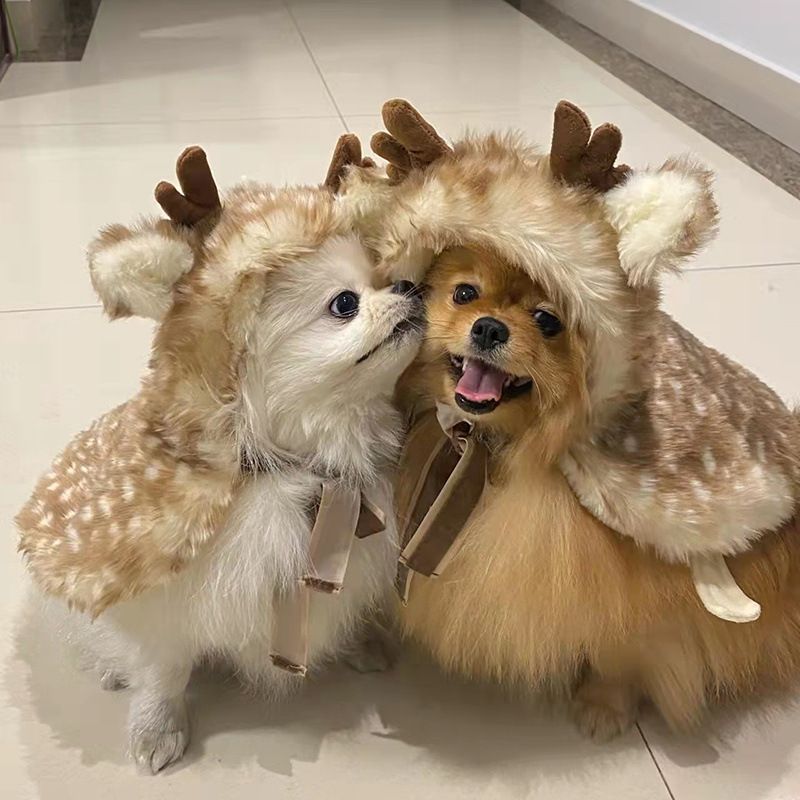 Pet dog cat Christmas Halloween clothes Elk dress autumn and winter plush small and medium-sized dogs than bears Fadou corgi transform clothes cute_voghion.com