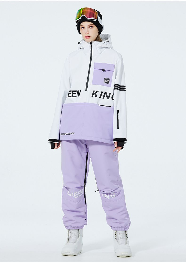 Set unisex da sci con cappuccio e pantaloni da neve e pioggia - Completo da snowboard impermeabile e antivento con blocchi di colore_voghion.com