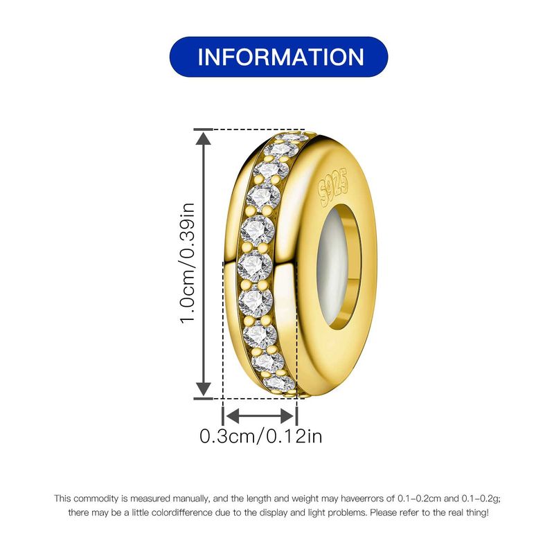 Gem-Set Plug Spacer-Electro Gold Charm, Genuine Sterling Silver Beads Charm_voghion.com
