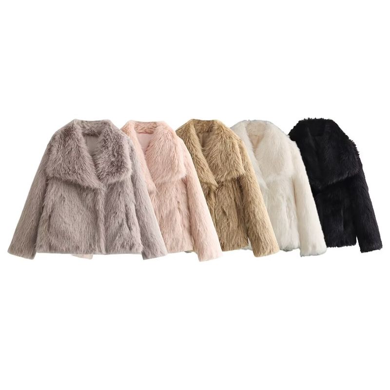 Dammekleeder 2024 Fréijoer nei Stroossemode locker Pelzreversjacket A14001_voghion.com