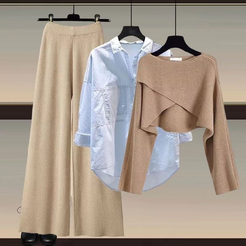 Dameskleding Gebreide trui, shirt, wijde pijpen, driedelig pak_voghion.com