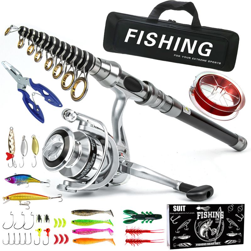 Conjunto de equipamentos para pesca marítima com isca de fundição longa e combinação de carretel e vara giratória telescópica_voghion.com