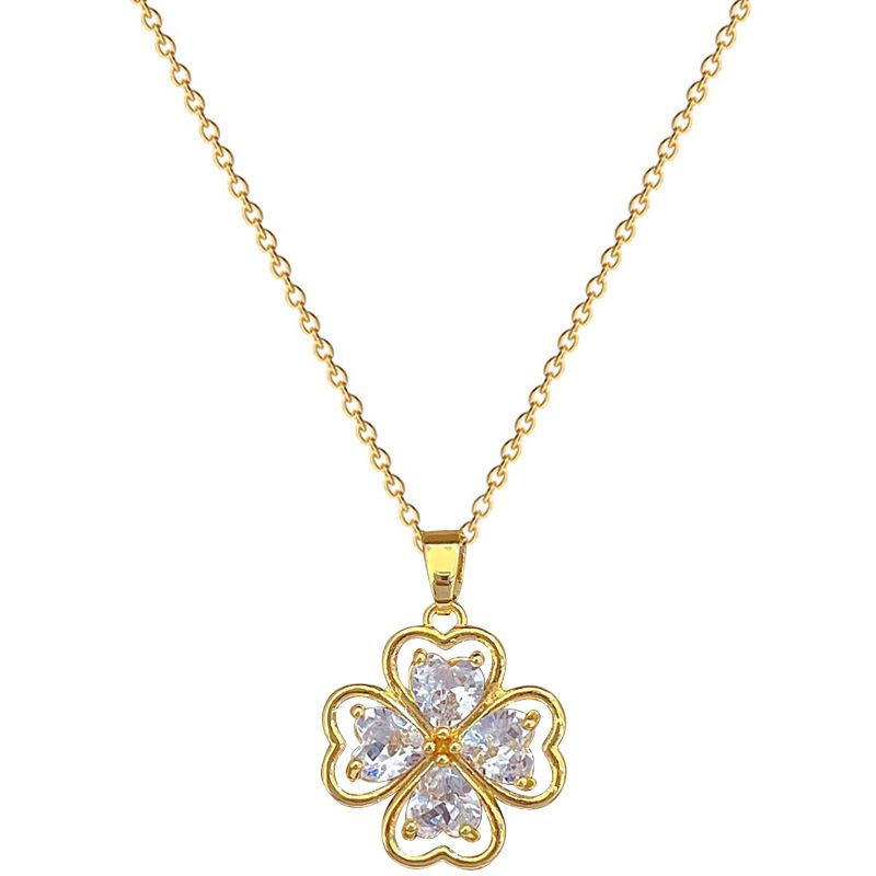 Lucky 【 】 Grass Light Luxury Charm Wunderschöne Volldiamanten-Halskette für Damen, vielseitige Schlüsselbeinkette aus Titanstahl 【 】_voghion.com