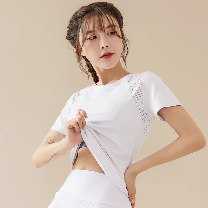 LazyZoom Spring Summer New Women's Fitness Running Quick-Dry Sp Set Breathable Anti-Exposure Yoga Short Sleeve With Pocket_voghion.com