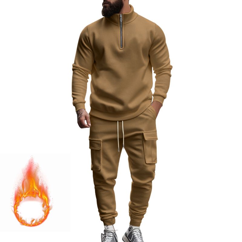 Fleecegefüttertes Sweatshirt-Set mit Viertelreißverschluss für Herren – Slim Fit Thermo-Jogging-Outfit für Herbst und Winter_voghion.com