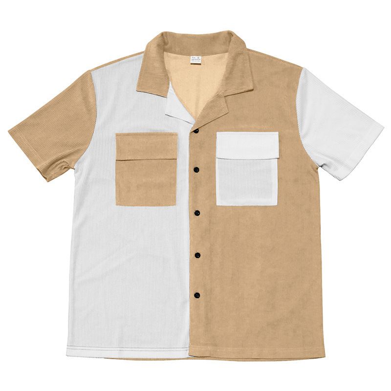 2024 Sommer Neue Herren Farbblock Ärmel Atmungsaktiv Freizeit Strand Hemd Kurze Taste Strickjacke_voghion.com
