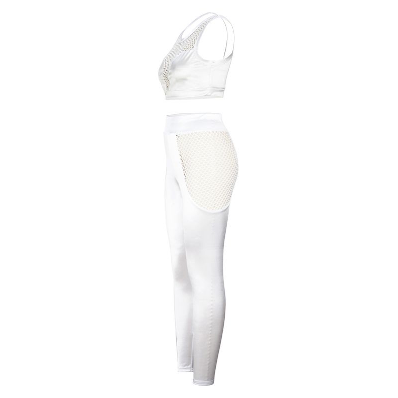 Women'S hollow mesh see-through sexy suit mesh patchwork vest and trousers two-piece set for women_voghion.com