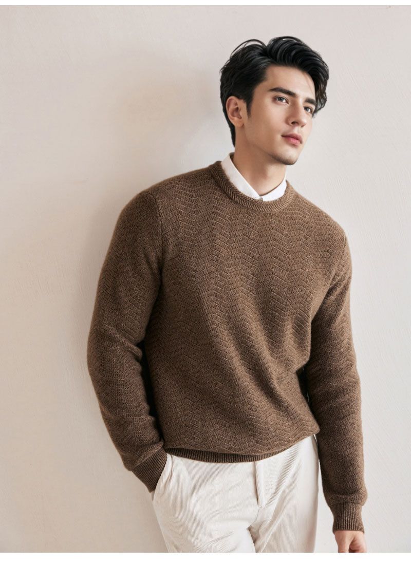 „Grob gestrickter Herrenpullover mit Rundhalsausschnitt – Vintage-Wollpullover für Herbst und Winter“_voghion.com